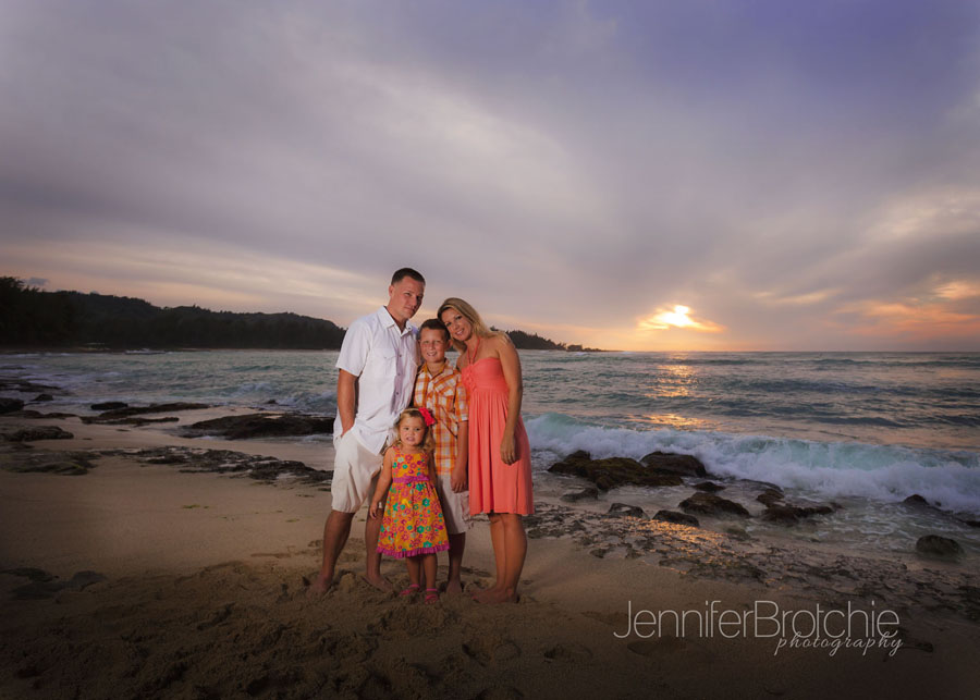 family photo session at North Shore, Oahu, near Turtle Bay Resort