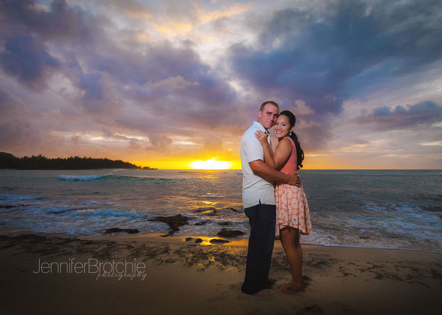 oahu family engagement wedding photographer sunset north shore beach