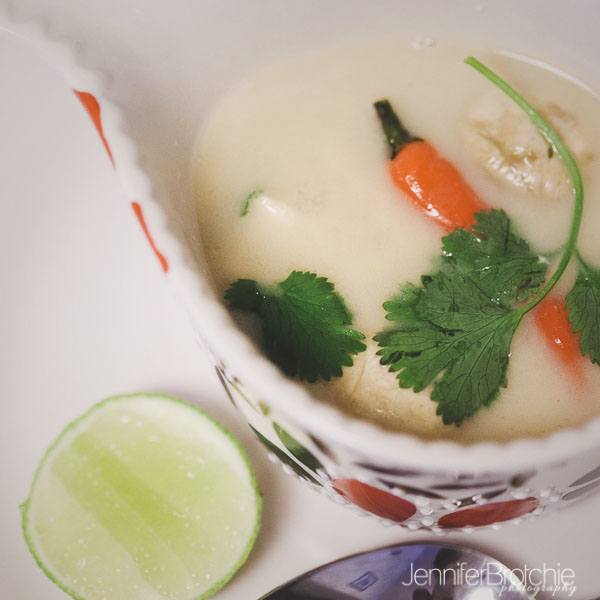 thai coconut lemongrass soup, thai food recipes, food photography, oahu professional photo