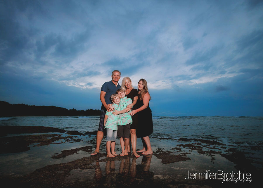 oahu family photo shoot at sunset, north shore, turtle bay resort