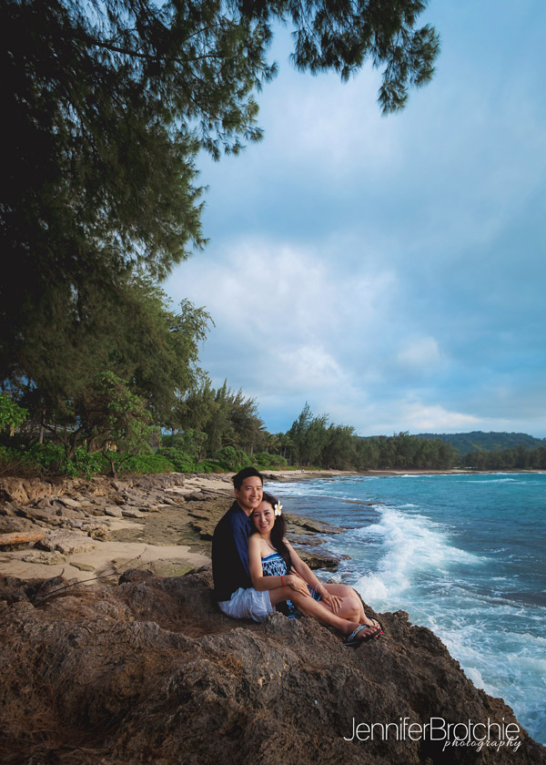 engagement session at sunset on the beach in Oahu.