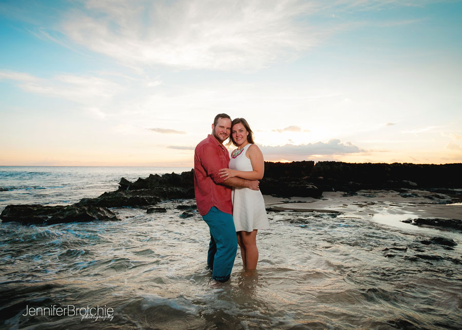 Oahu Surprise Engagement Photographer, Sunset Beach Photos on Oahu, Family Vacation Beach Pictures on Oahu, Couples Photography on the Beach in Hawaii