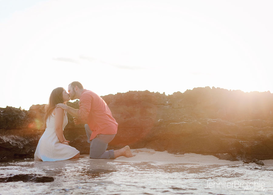 Oahu Surprise Engagement Photographer, Sunset Beach Photos on Oahu, Family Vacation Beach Pictures on Oahu, Couples Photography on the Beach in Hawaii