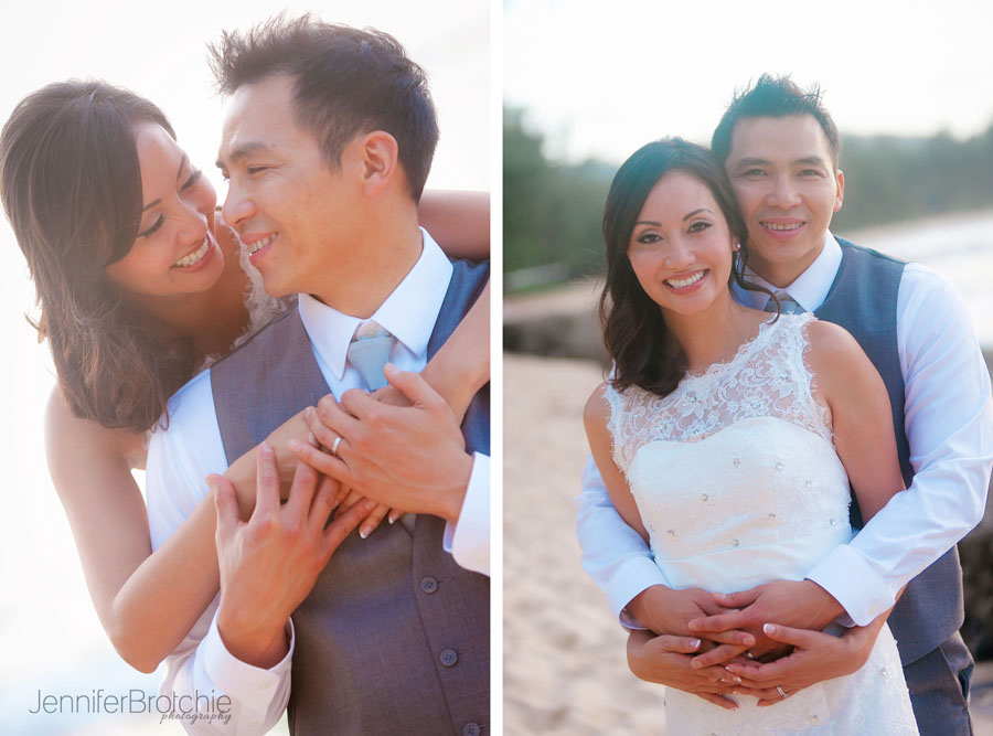 Oahu Wedding Photographer, Elopement Photos on the Beach, Oahu Family Photographer, Sunset Photos at the Beach Surprise Elopement and Engagements
