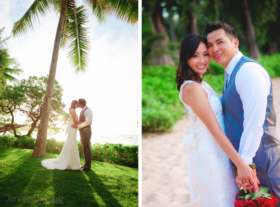Oahu Wedding Photographer, Elopement Photos on the Beach, Oahu Family Photographer, Sunset Photos at the Beach Surprise Elopement and Engagements