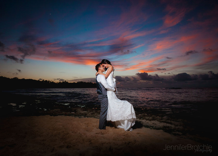Oahu Wedding Photographer, Elopement Photos on the Beach, Oahu Family Photographer, Sunset Photos at the Beach Surprise Elopement and Engagements