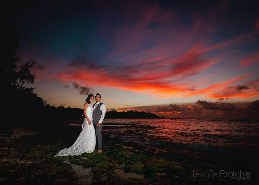 Oahu Wedding Photographer, Elopement Photos on the Beach, Oahu Family Photographer, Sunset Photos at the Beach Surprise Elopement and Engagements